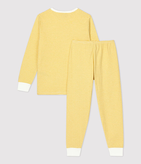 Kinderpyjama aus Bio-Baumwolle mit gelben Ringelstreifen gelb OCRE/weiss MARSHMALLOW
